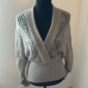 Ann Taylor LOFT gray open knit crossed front wool mohair blend light sweater S